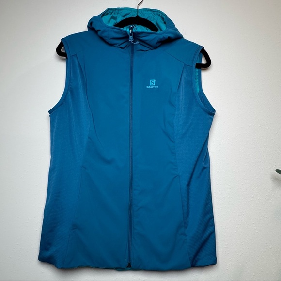 Salomon Women's Size XL Blue Drifter Mid Reversible Full Zip Hooded Vest Pockets - Picture 3 of 8